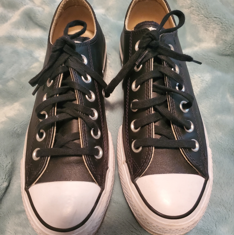 Black leather platform converse